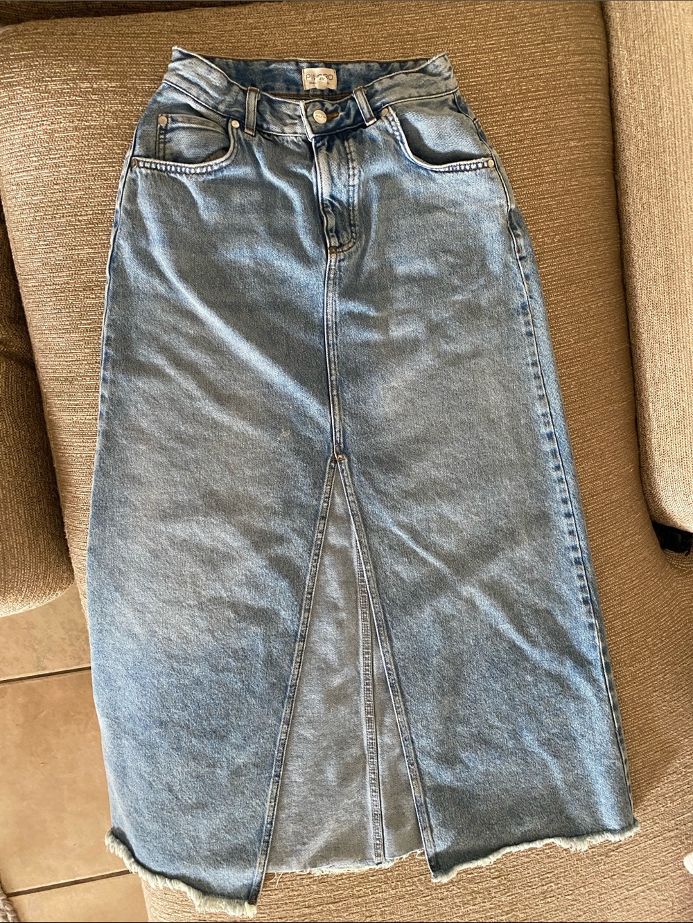 🌼 Pilcro Anthropologie High-Waist Blue Denim Maxi Skirt with Front Slit size 2 - Picture 6 of 13
